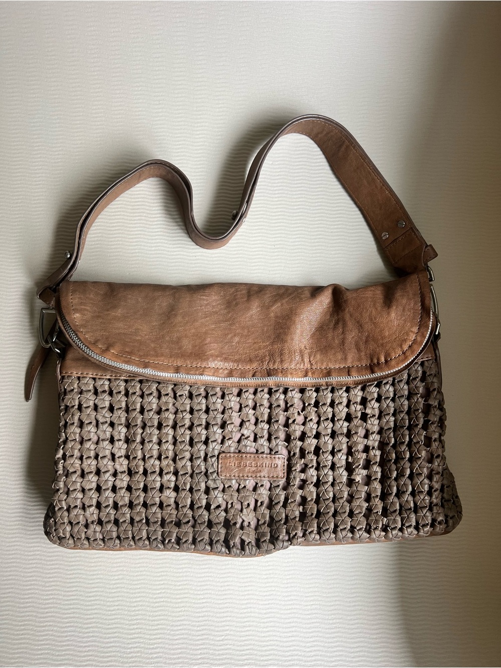 Liebeskind Berlin Woven Fold-Over Crossbody – Distressed Two-Tone Brown